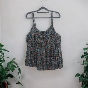 Torrid Women’s Gingham Floral Babydoll Tank Top Flowy Blouse Pulse Size 3 3X